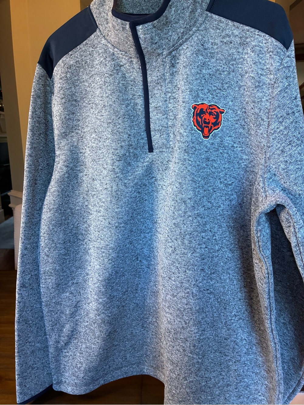 NFL Gray Heather Quarter Button Pullover with Navy and Orange Bear Logo